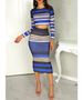FM6007 2025 Women's Blue Striped Skirt Set Nightclub_ecoleips.com