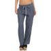 Women's Linen Cotton Blend Trousers Solid Color Casual Pants With Adjustable Waist Belt Comfort Fit Relaxed Wide Leg_ecoleips.com