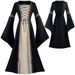 Medieval Collar Bell Sleeve Lace-Up Long Dress Performance Costume Gothic Retro Cosplay Outfit_ecoleips.com