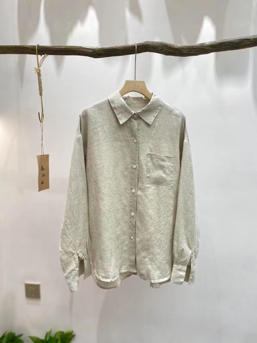 Japanese-style Collared Linen Shirt, New Spring Vintage Artistic Loose Casual Simple Versatile Long-sleeve Top For_ecoleips.com