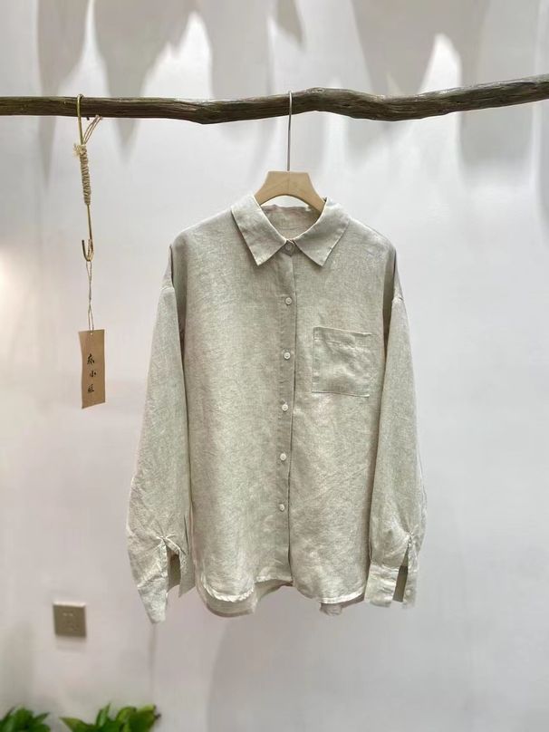 Japanese-style Collared Linen Shirt, New Spring Vintage Artistic Loose Casual Simple Versatile Long-sleeve Top For_ecoleips.com