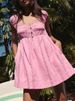 Simple Solid Color Button High Waist A-line Dress Casual Pocket Backless Dress 2026 Women Square Neck Short Sleeved Beach Dress_ecoleips.com