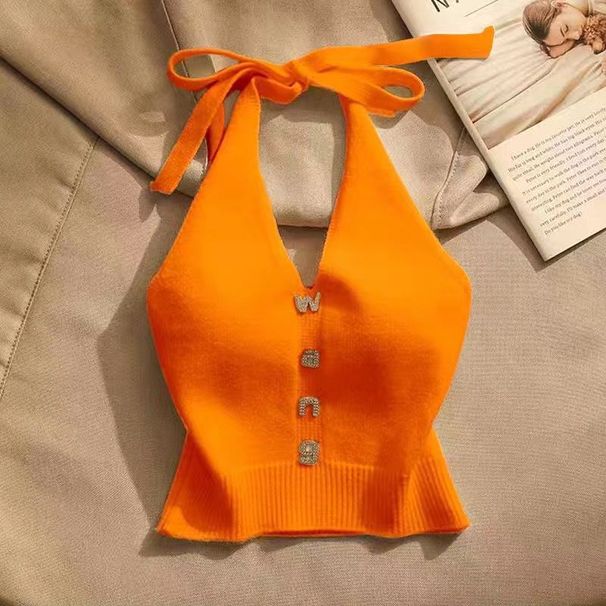 Women's Clothing Halter Neck Suspender Top For Women In Summer Inner Wear Or Outer Wear Beautiful Back Slim Fit Off Shoulder Short Knitted Vest_ecoleips.com