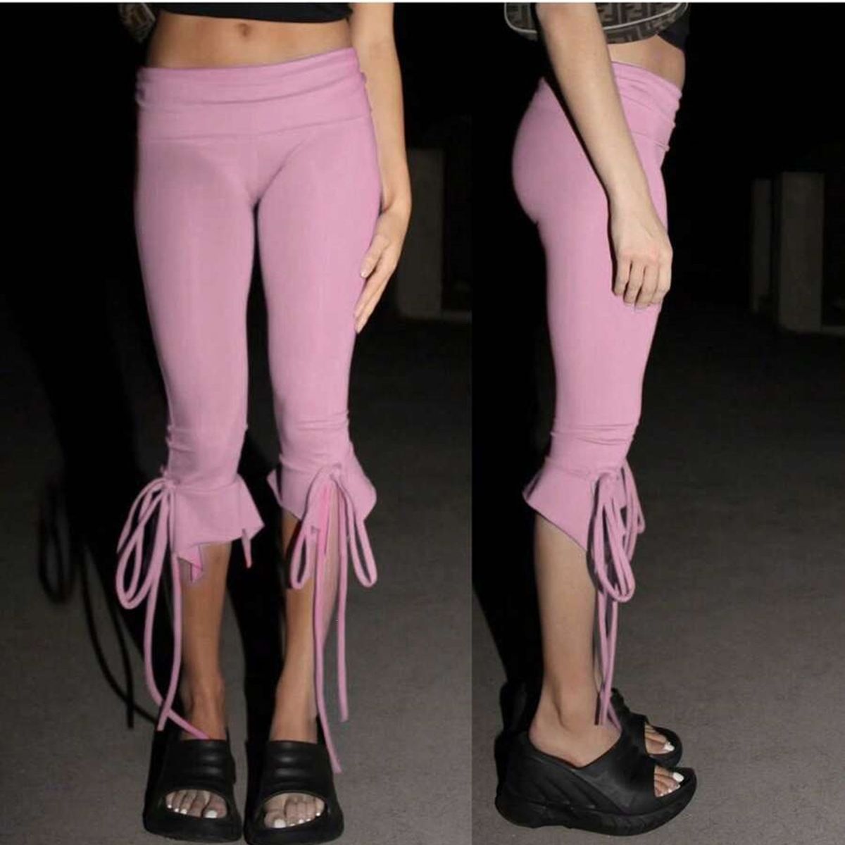 Women's Slimming Capri Shorts European American Style Tight Fit Drawstring Black Pink White Thin for Summer_ecoleips.com