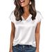 Women's Fashion Satin Top V Neck Short Sleeve Solid Color Spring Summer New Versatile Clothing_ecoleips.com