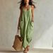 Women's Summer Cotton Linen Long Dress Temperament Casual Style with Pockets Suspender Design_ecoleips.com