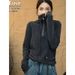 American-Style European-Made Women's Top With Zipper, Half-High Collar, Long Sleeves; Perfect For Autumn/Winter Warm,_ecoleips.com
