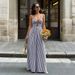 Women's Halter Neck Long Dress Style Summer Temperament Striped V Neck Backless_ecoleips.com