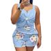Women's Clothing Sequined 3D Floral Print Two Piece Set Elasticated Overalls Shorts Casual Outfit_ecoleips.com