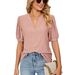 Women's Clothing Summer Casual V Neck Solid Color Hollow Bubble Sleeve Loose T Shirt Tops For Women_ecoleips.com