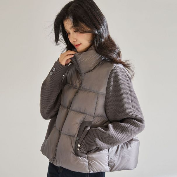 girl 25 Winter New Knitted Patchwork Down Jacket Women, Short Style, 90% White Duck Down, Stand Collar, Slimming Thick Coat_ecoleips.com