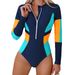 Women's Clothing New Long Sleeved One Piece Swimsuit Contrast Color Stitching Zipper Sexy Women's Swimsuit Swimsuit Bikini_ecoleips.com