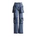 Women's Clothing stretch straight jeans early spring new design big pocket stitching slim denim trousers women_ecoleips.com