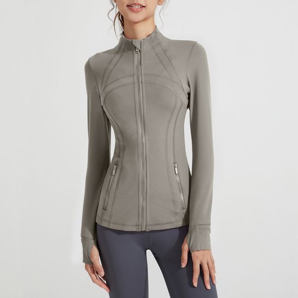 Women's Clothing Yoga Wear Jacket Nude Fitness Wear Stand Collar Long Sleeve Nude Sports Jacket Top_ecoleips.com