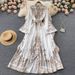 Women's Clothing Retro Stand Collar Trumpet Sleeve Printed Dress Palace Style Large Swing Knee Length Skirt_ecoleips.com