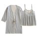 2023 Cotton Crepe Pajamas Women's Long-sleeved Robe + Halter Top + Pants Three-piece Set Suspenders With Breast Pads Pijamas_ecoleips.com