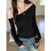 Women's Autumn Spice Girl Tight Shoulder Shoulder Top High-Grade Long-Sleeved T-Shirt_ecoleips.com
