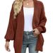 Women's Chunky Knit Cardigan With Lantern Sleeves & Pockets - Oversized V-Neck Open Front Sweater Coat For Fall Winter_ecoleips.com