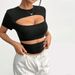 Voya Women's European And American Sexy T-shirt Pullover Short Style Solid Color Hollow Out Y2K Internet Famous Shoulder Top_ecoleips.com