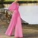 Women's Dress Jumpsuit Hot Sale Deep V High Waist Wide Leg Pants_ecoleips.com