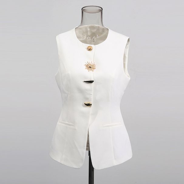 Kk Small Niche Design, Irregular Vest, New Fashionable Round Neck Button Decoration, Slim Fit And Slimming Vest For Women_ecoleips.com