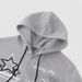 Women's Clothing Unisex Street Style Hooded Cardigan Sweatshirt Loose Fit Star Print Zip Up Drawstring Fashion_ecoleips.com