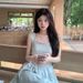 Tea Break French Blue For Women Summer Petite First Love Waist Slimming Vacation Drawstring Strap Long Dress_ecoleips.com