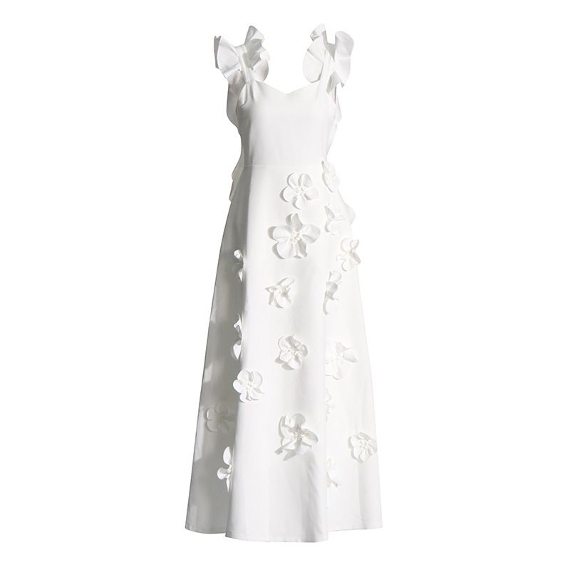 Women's Clothing Temperamental And Elegant Dress Summer New Three Dimensional Flower Decoration Sling Big Swing Dress For Women_ecoleips.com