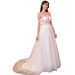 French Style off the Shoulder Wedding Dress Lace Boning Three Dimensional Appliqué Long Train Slimming Effect Women's Clothing_ecoleips.com