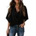 Verve 2025 New Chiffon Shirt Loose V-neck Casual Top T-shirt Women's Fashion_ecoleips.com