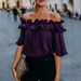 Women's Sexy Off-Shoulder Shirt Solid Color Loose Fit European American Style Independent Website Cross-Border E-commerce Amazon Size Label_ecoleips.com