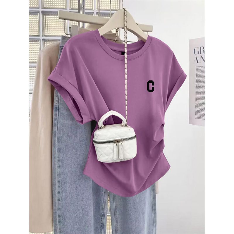 Women's Slim Fit Cotton Short Sleeve T-Shirt – Flattering Cap Sleeve Design With Side Logo, Waist-Defining Casual Top (M-2XL, Multi-Color)_ecoleips.com