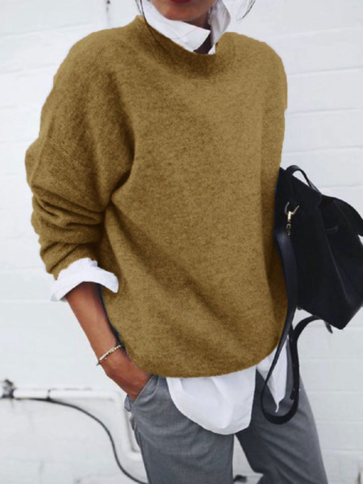 Women's Knitted Long Sleeved Pullover Sweater Jacket Autumn Winter American Style_ecoleips.com