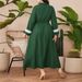 Elegant Plus Size Retro Dress For Women - Long Sleeve A-Line Maxi Dress With Polo Collar, Dark Green Office & Casual Wear (0XL-4XL)_ecoleips.com