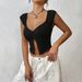 Voya Women's Sexy Spicy Girl Design, Chest Pleats, Hem Slit For Slimming, Short T-shirt_ecoleips.com