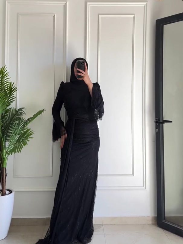 Fashion Turtleneck Long Sleeve Party Dress Women Elegant Hight Waist Draped Long Dress Sexy Lace Embroidery Splicing Slim Gowns_ecoleips.com