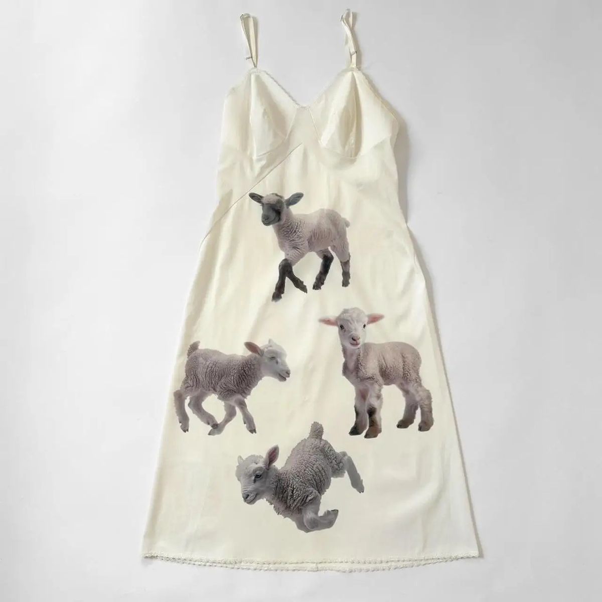 Women's Shaun the Sheep Print Slip Dress French Style Romantic Alluring Summer New_ecoleips.com