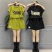 Women's Clothing Fashion Casual Sports Suit Letter Half Sleeve Top Slim Shorts Two Piece Suit_ecoleips.com