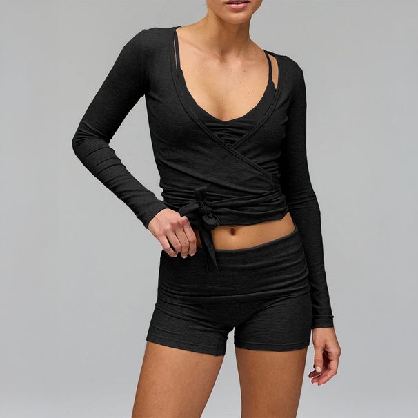 DiYun European American Sports Style Long Sleeve T-shirt And Shorts Women's Two-Piece Set 2025 Autumn/Winter_ecoleips.com
