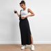 Voya Discounted Women's Simple And Fashionable Design Half Skirt With Spring And Summer High Waist And Hanging Feeling, Slit Long Skirt_ecoleips.com