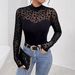 Women's Mesh Panel Long Sleeve Slim Fit T-Shirt - Breathable Stretch Fabric, Round Neck, Elegant Casual Top For Work & Daily Wear (Black, S-Xxl)_ecoleips.com