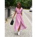 Elegant V-Neck Floral Print Midi Dress - Stylish A-Line Summer Dress With Side Slit, Breathable Polyester Blend, S-3XL_ecoleips.com