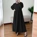 Muslim Middle Eastern Robe Zipper Round Neck Puff Sleeve Loose Dress Elegant Ethnic Style_ecoleips.com