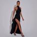 2025 Summer New Fashion Elegant Solid Color Shimmer Sexy Backless Side Slit Off-Shoulder Halter Dress For Women_ecoleips.com