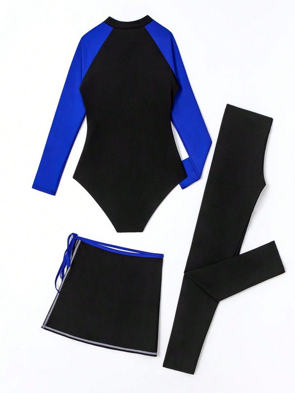 Women's Clothing Swimwear Set Long Sleeve Long Pants Bikini Dress Tie Waist Design Nylon Fabric With Chest Pad No Steel Support_ecoleips.com