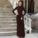 2025 French Women's Fashion Autumn Winter New Fashionable Elegant Sleeve Round Neck Long Solid Color Waist-Cinching_ecoleips.com