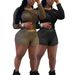 Women's Sexy Slim Fit Two Piece Set Copper Coin Print round Neck Long Sleeved Top with Shorts European American Style Spring/Autumn Summer_ecoleips.com
