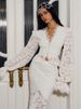 Delicate Lace V-Neck Flare Sleeve Peplum Top High Waist Mermaid Hem 2026 Spring Elegant Women Trendy Retro Sophisticated Co-Ord_ecoleips.com