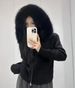 K New Short Hooded Fashion Chic Knitted Cardigan With Faux Fox Fur Collar For Women; Sweater For Short People_ecoleips.com