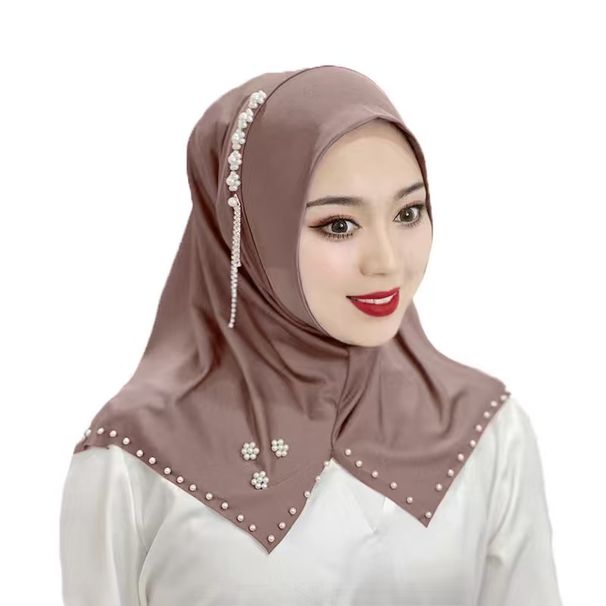 Women's Clothing Muslim Accessories Elegant Crystal Linen Scarf With Beaded Flowers & Fringe – Stylish Middle Eastern & African Head Wrap, Versatile_ecoleips.com